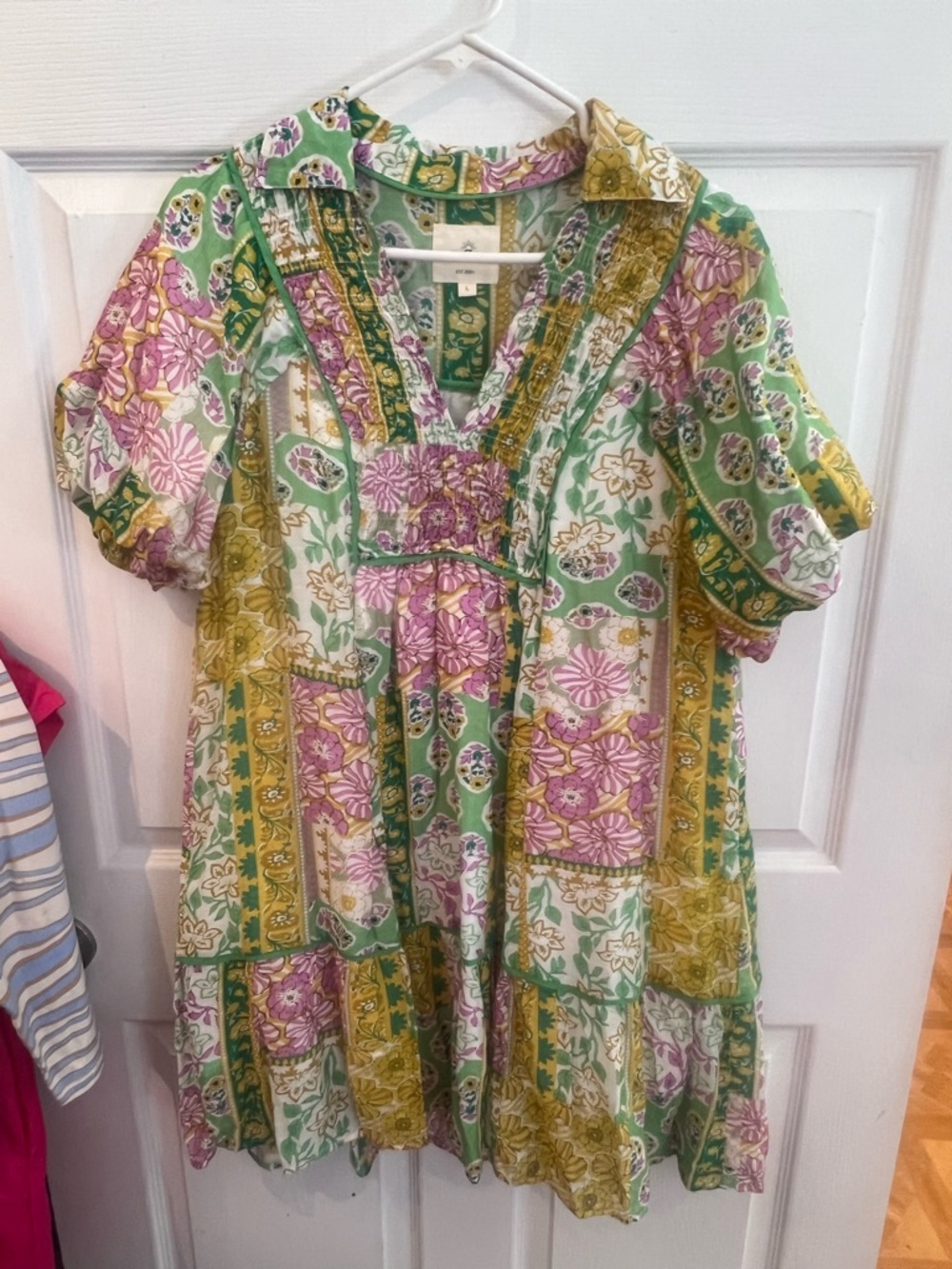 Umgee Green, Pink & Gold Floral Boho Tunic Dress